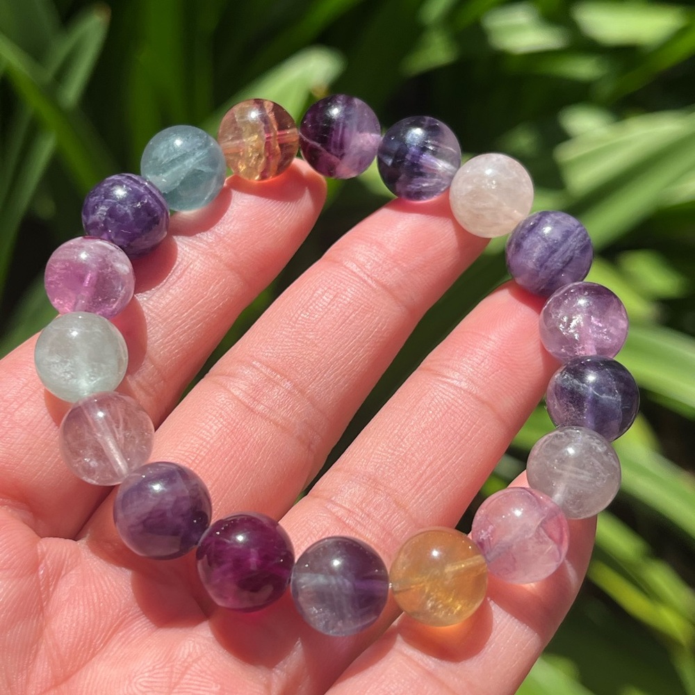 11mm stretchable‎ rainbow fluorite bracelet